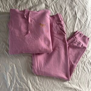 Victoria's Secret PINK Rose Gold Shine Dog Logo Pullover Jogger Pant Set L XL